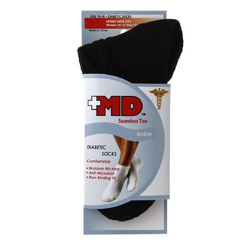 Md Diabetic Seamless Toe Black Ankle Socks, Large, Unisex - 1 Pr